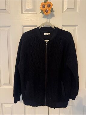Madewell Black Textured Zip-Front Sweater Jacket